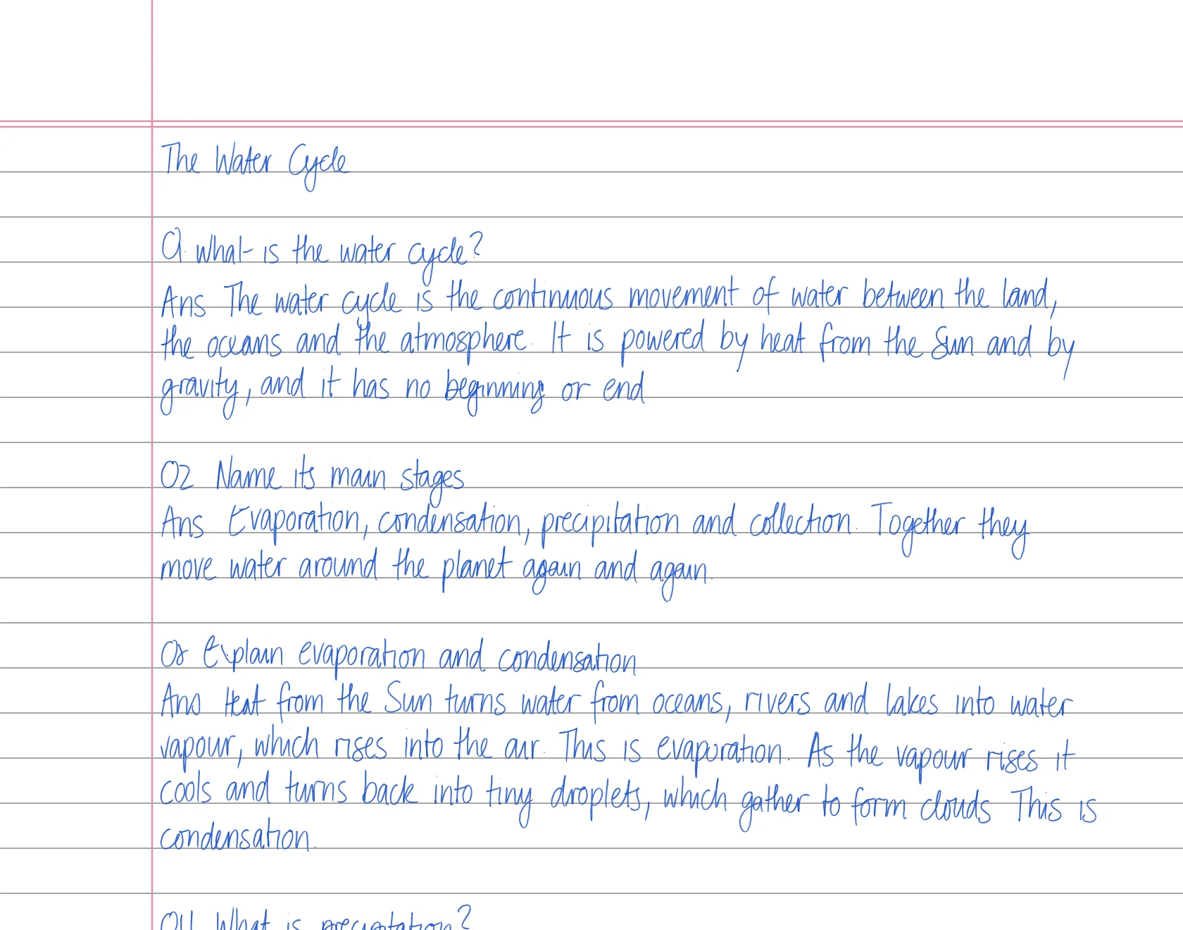 A page on the water cycle handwritten by Deepscribble