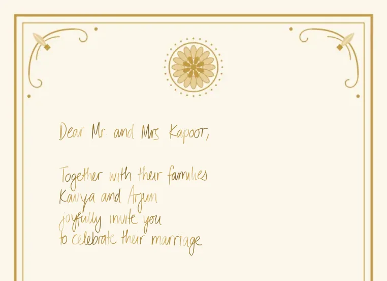 Formal invites handwritten by Deepscribble on Wedding Invitation · Gold Frame
