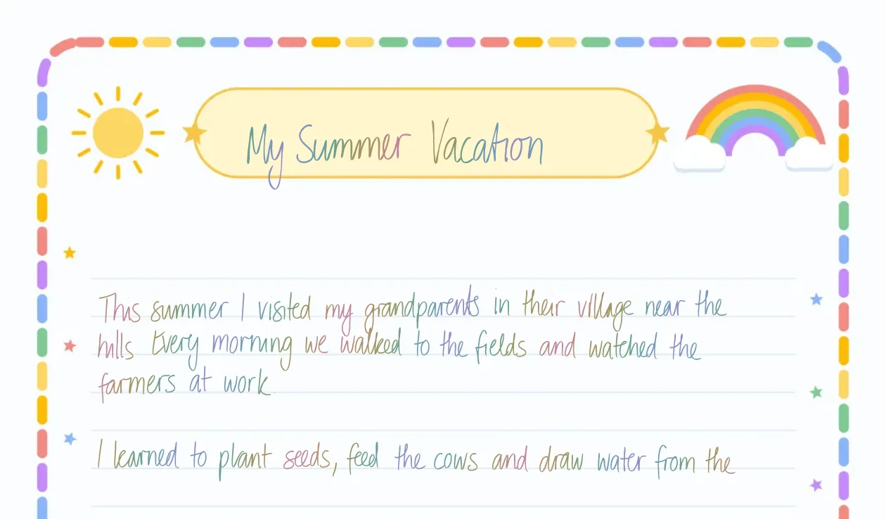 Holiday homework handwritten by Deepscribble on Designer Sheet · Rainbow Clouds